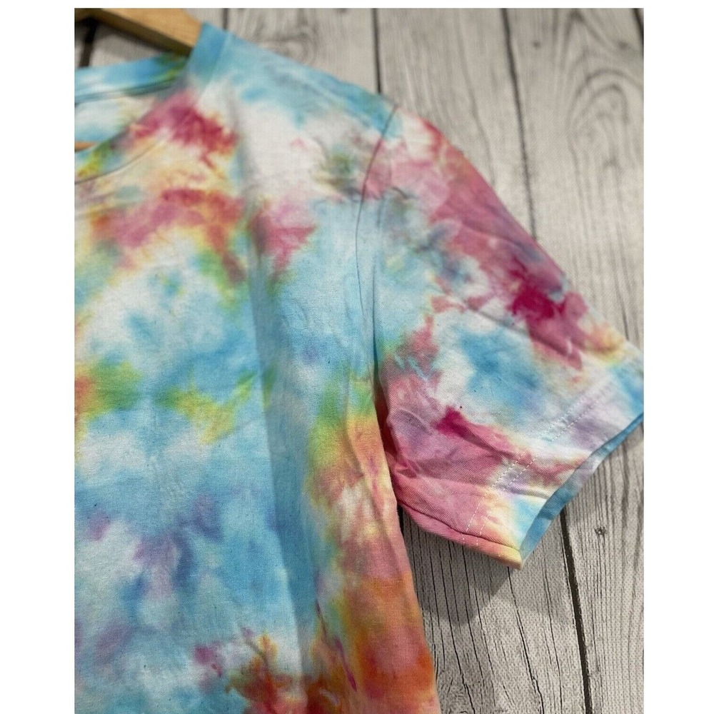 Bella Canvas Tie Dye T Shirt Blue Pink Yellow Short Sleeve Crew‎ Neck M Handmade
